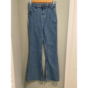 Cello Jeans Size 5 Blue Denim White‎ Pinstripe High Rise Flare